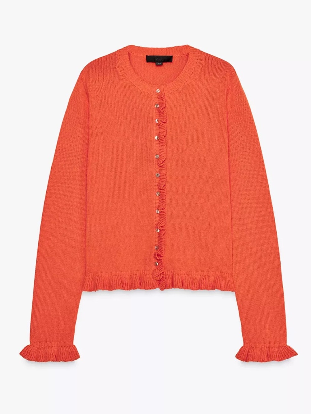 Zara Ruffle Cotton Knit Cardigan Sweater